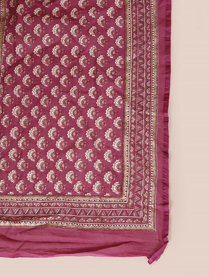 Miravan Women's Plus Size Pink Straight Floral Printed Kurta & Palazzo With Dupatta Set