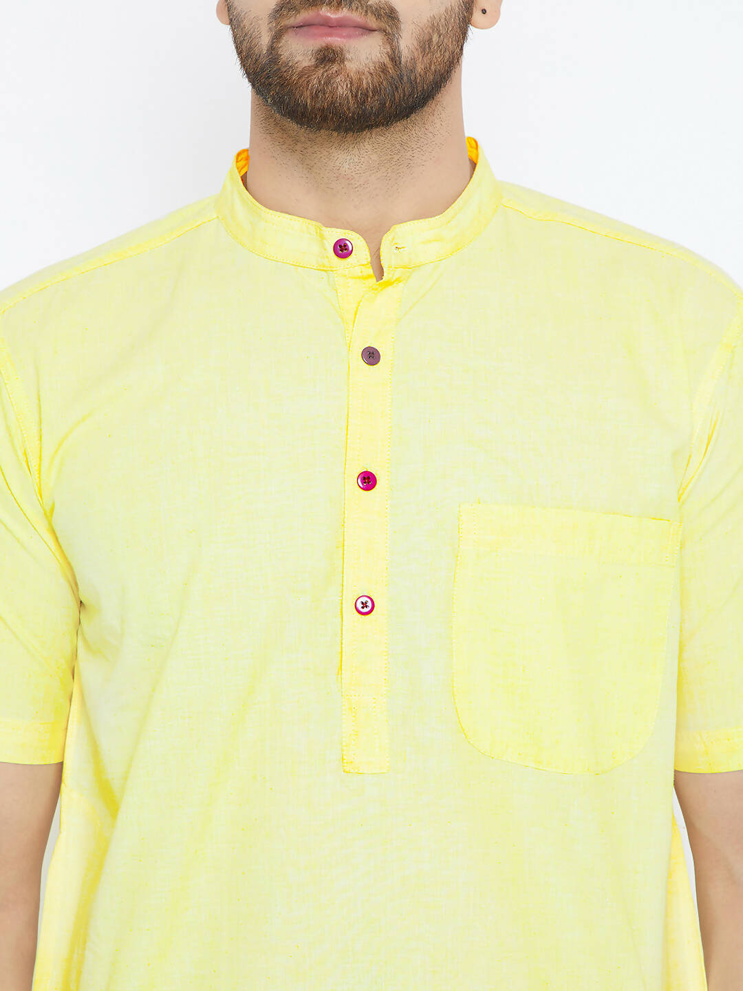 Even Apparels Yellow Color Pure Cotton Men's Kurta With Band Collar