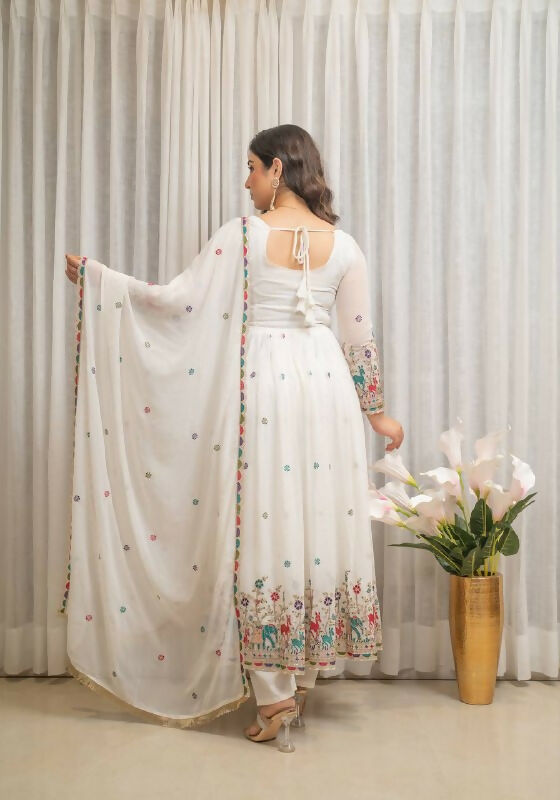 Joban Fashion White Georgette Sequence Embroidery Work Readymade Kurta Set