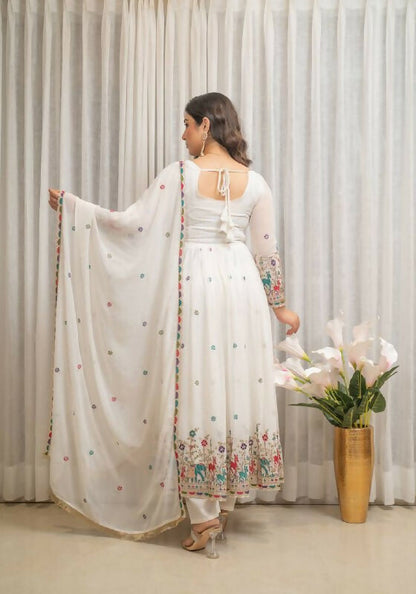 Joban Fashion White Georgette Sequence Embroidery Work Readymade Kurta Set