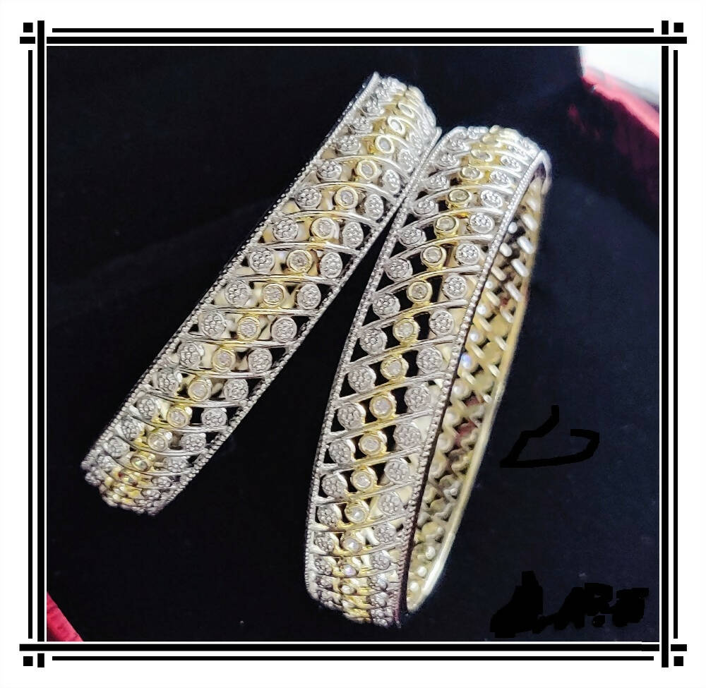 Gold-Polished Alloy Designer American Diamond Bangle Set - The Pari