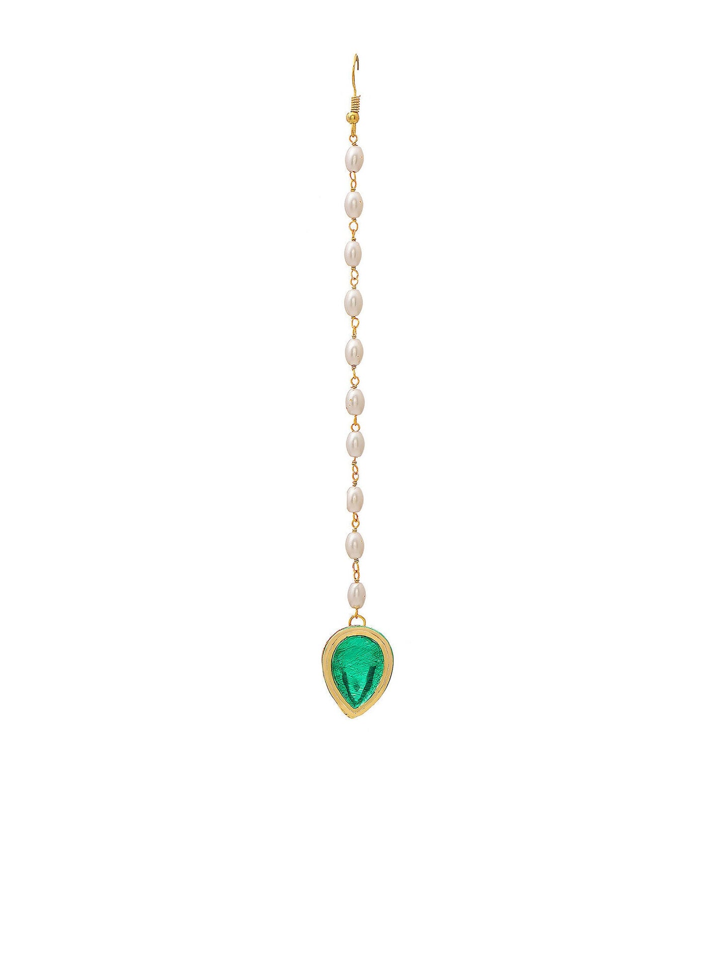 Ruby Raang Green Tear Drop Green Meenakari Maang Tikka