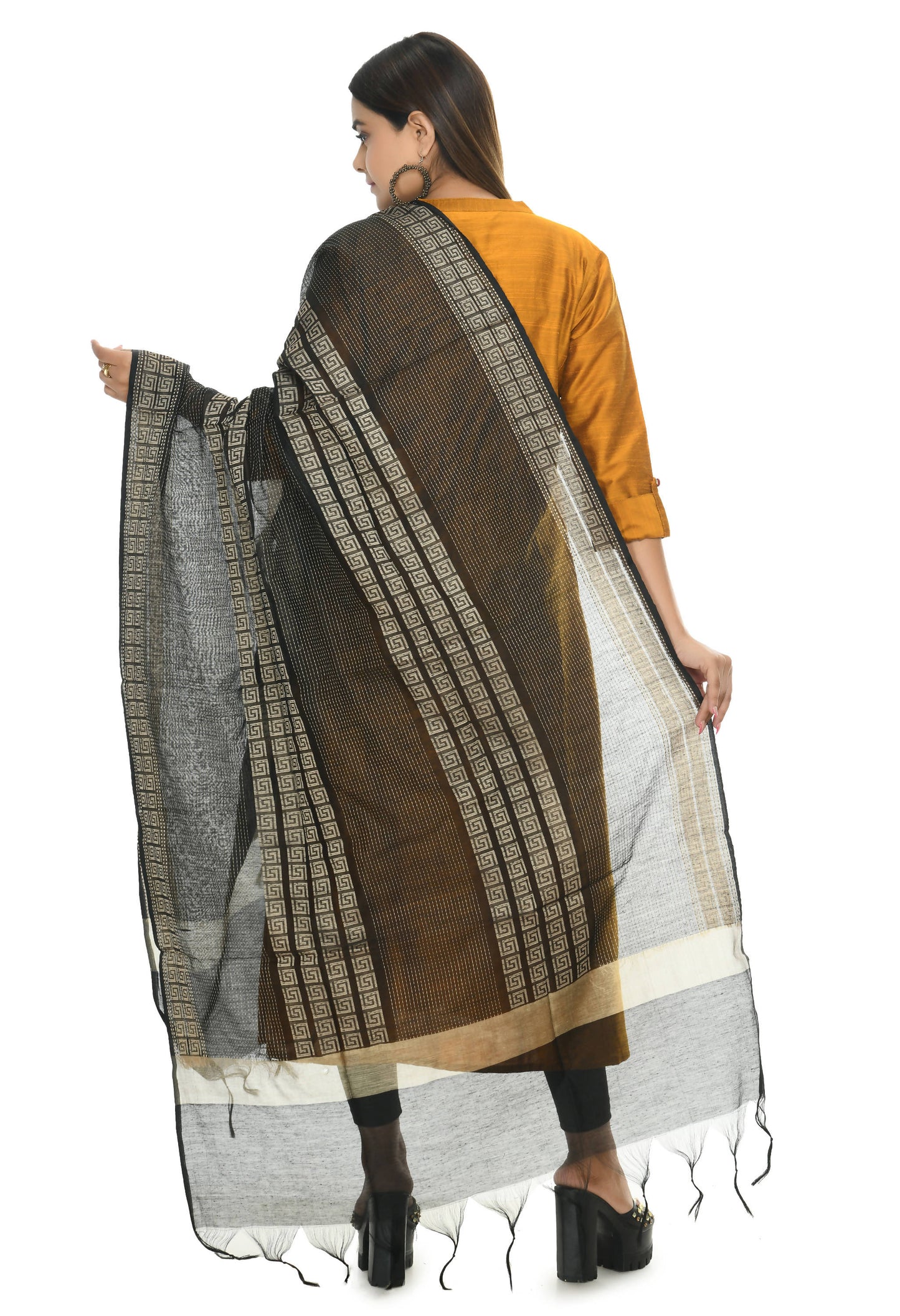 Mominos Fashion Moeza Handloom Cotton Black Dupatta For Women