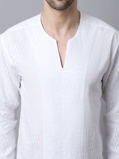 Even Apparels White Pure Cotton Embroided Men's Kurta