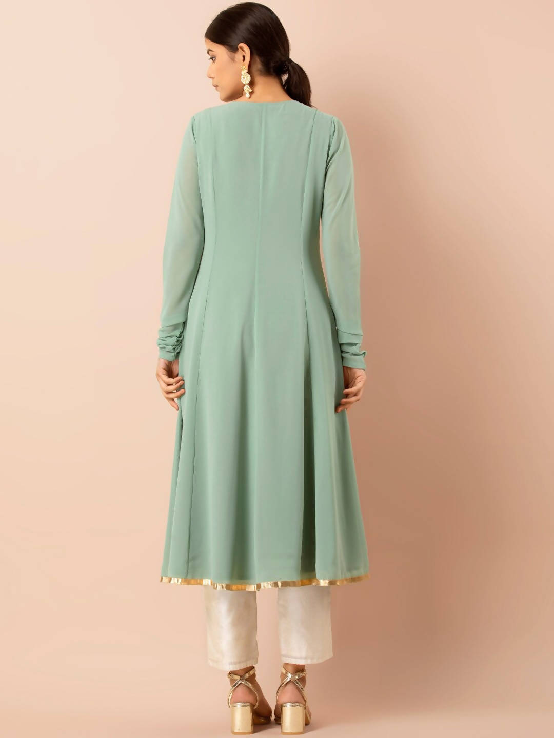 Indya Green Embroidered A-Line Kurta