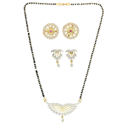AanyaCentric Gold-Polished Mangalsutra with Pendant, 2 Pair Earrings