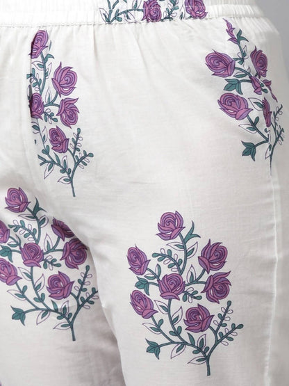 Yufta Women Lavender & White Ethnic Motifs Printed Kurta with Trouser & Dupatta
