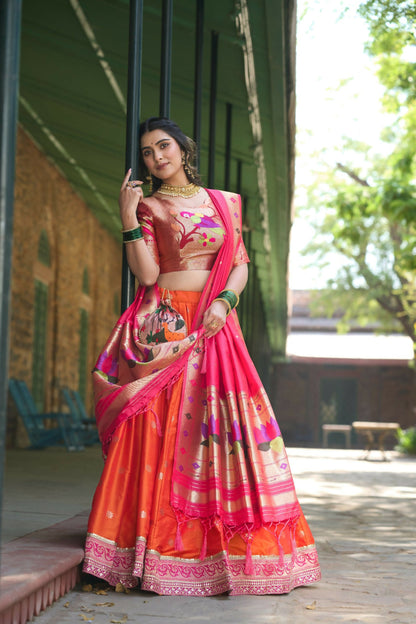 Vastranavya Perfect Classic And Contemporary Fashion Paithani Lehenga Choli - Red