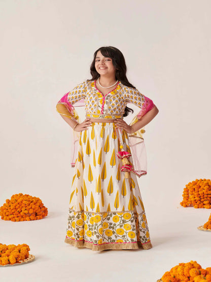 Joban Fashion Girl's Yellow & White Color Lehenga Choli