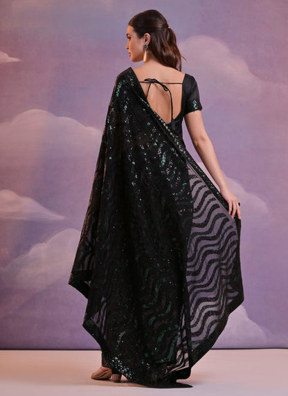 Vegaa Fashion Black Soft Georgette Leriya Sequence Work Saree