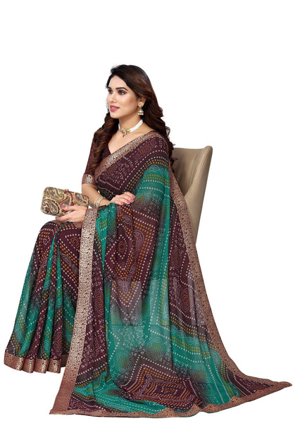 Vamika Brown Georgette Printed With Lace Saree