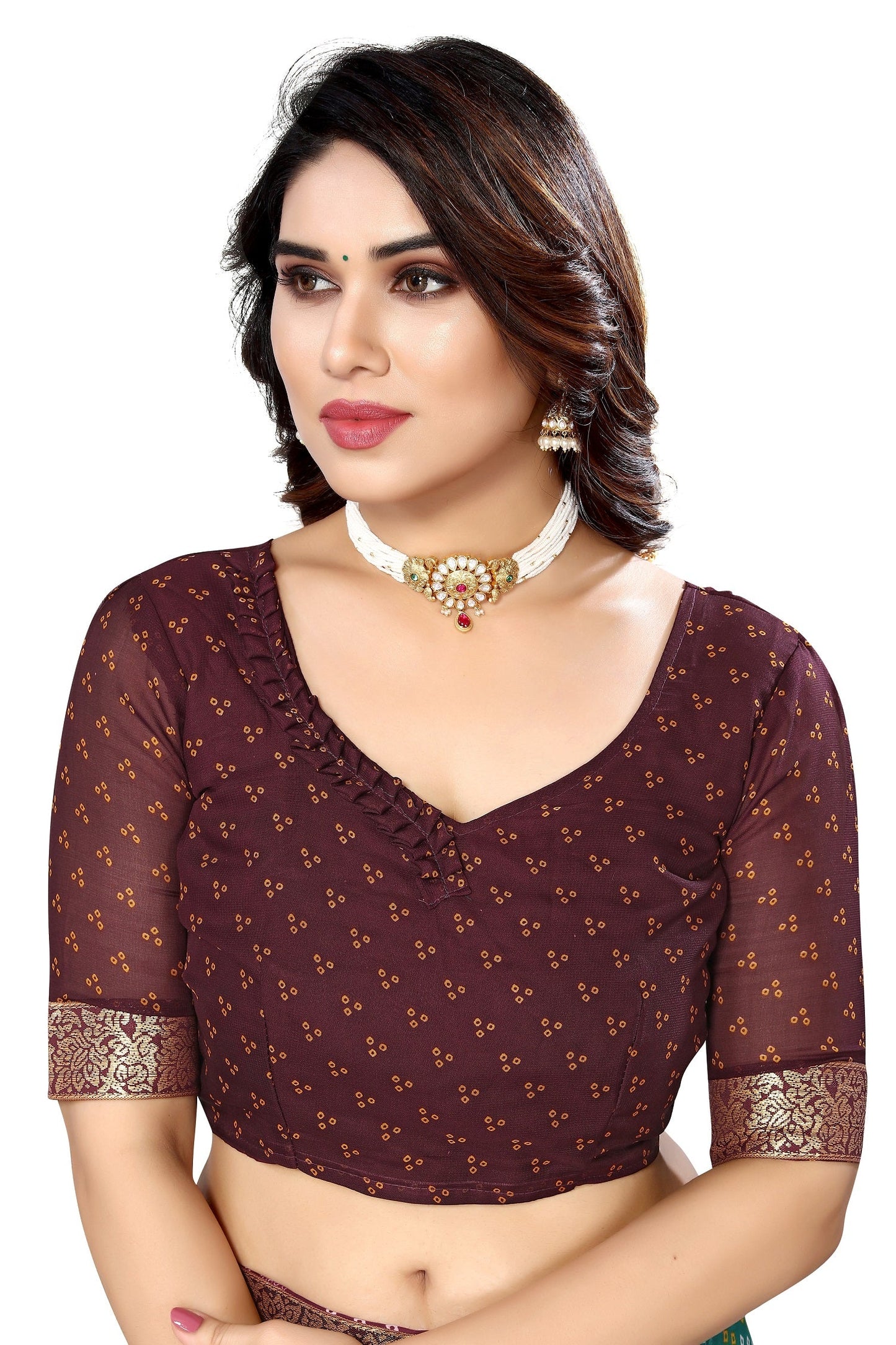 Vamika Brown Georgette Printed With Lace Saree