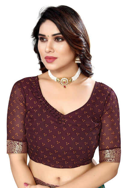 Vamika Brown Georgette Printed With Lace Saree