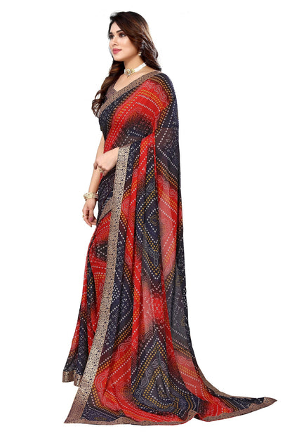 Vamika Navy Georgette Printed With Lace Saree