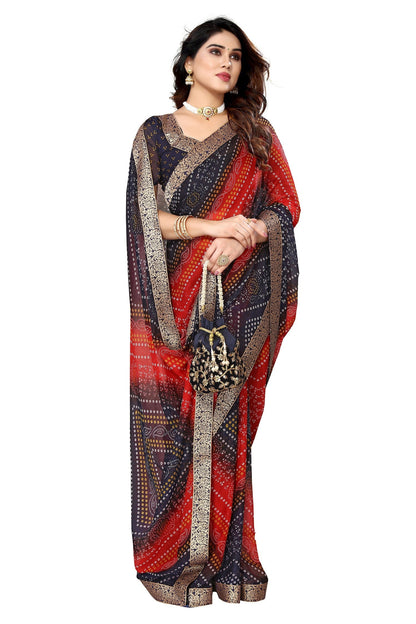 Vamika Navy Georgette Printed With Lace Saree