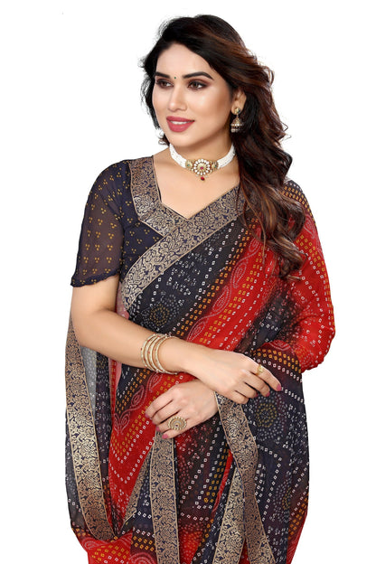 Vamika Navy Georgette Printed With Lace Saree