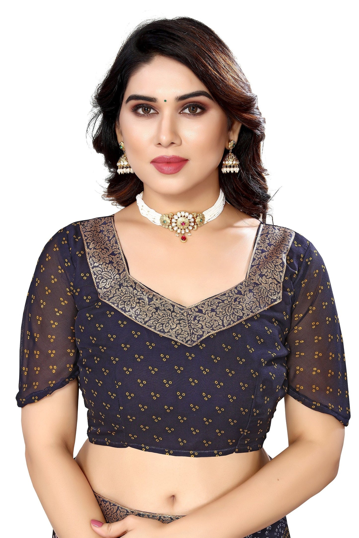 Vamika Navy Georgette Printed With Lace Saree