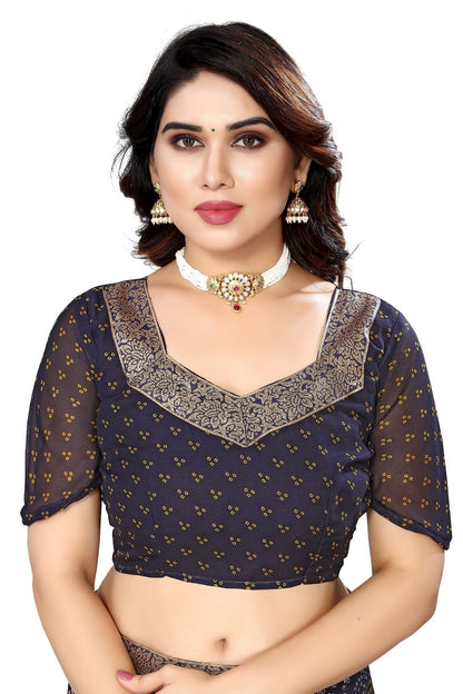 Vamika Navy Georgette Printed With Lace Saree