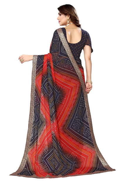 Vamika Navy Georgette Printed With Lace Saree