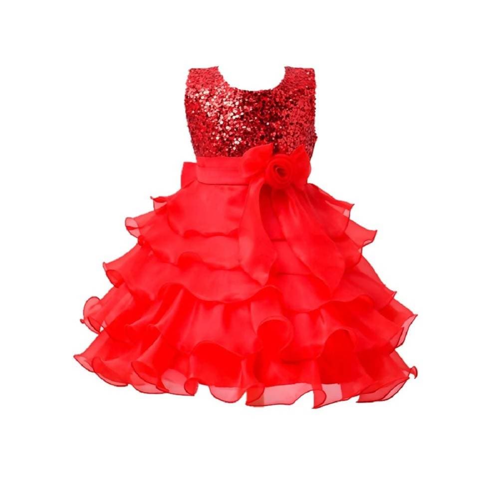Asmaani Baby Girl's Red Color Satin Knee Length Frock (AS-DRESS-22068)