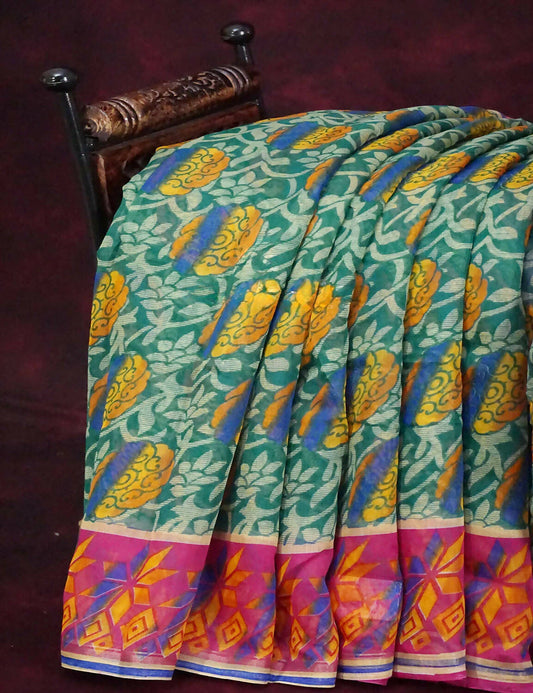 Rama Green Printed Semi Chanderi Saree By Gayathri Reddy Designer Studio