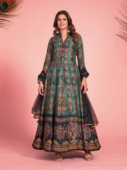 Myra Multicolour Pure Dola Silk Designer Gown Style Suit