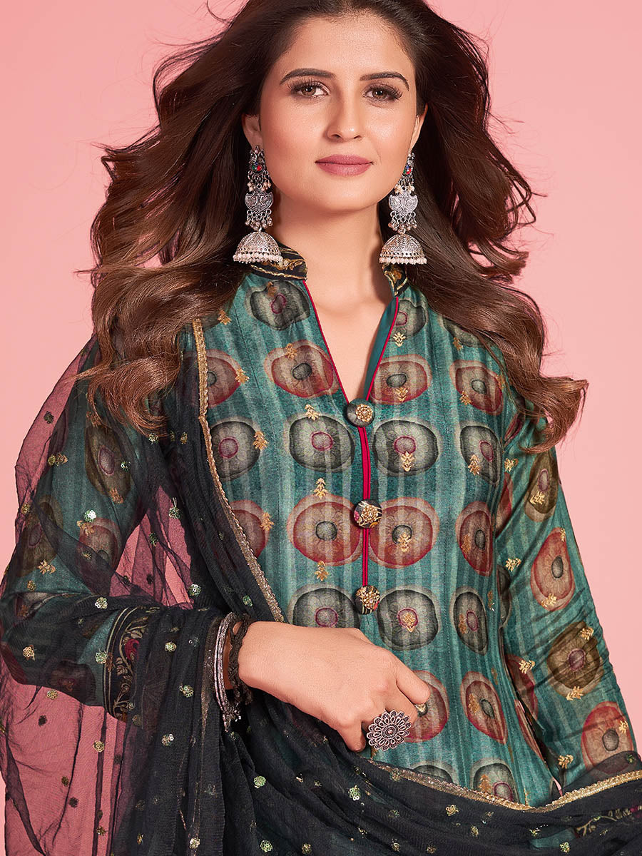 Myra Multicolour Pure Dola Silk Designer Gown Style Suit