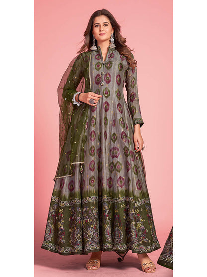 Myra Multicolour Pure Dola Silk Designer Gown Style Suit