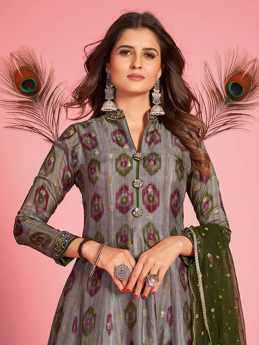 Myra Multicolour Pure Dola Silk Designer Gown Style Suit
