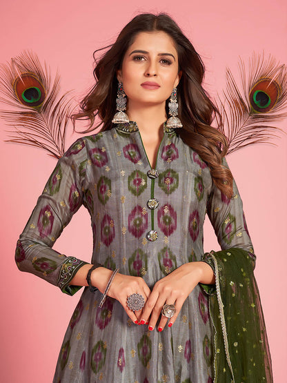 Myra Multicolour Pure Dola Silk Designer Gown Style Suit
