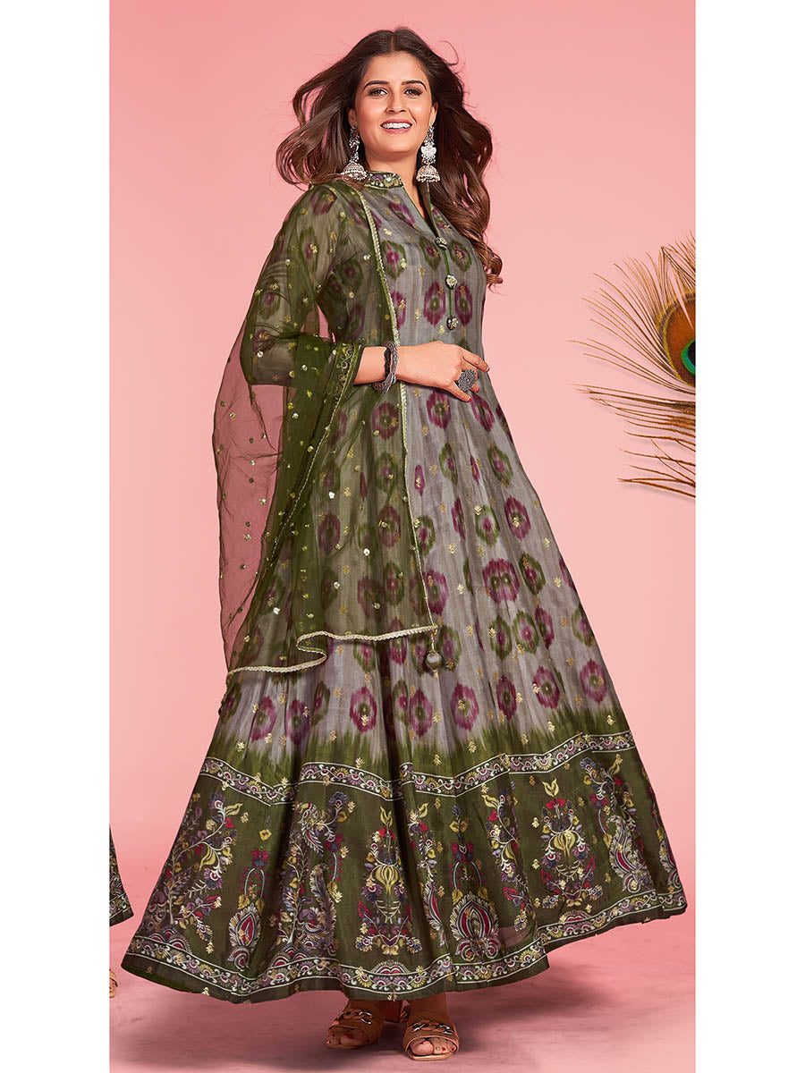 Myra Multicolour Pure Dola Silk Designer Gown Style Suit