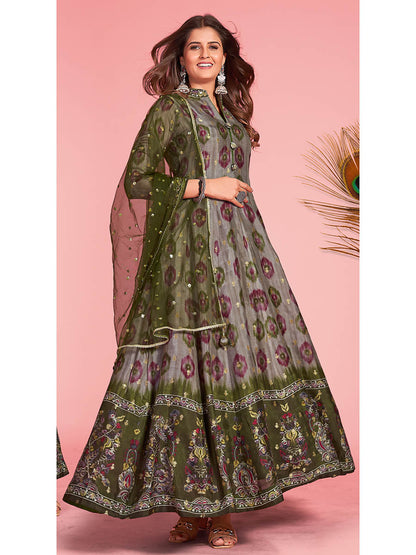 Myra Multicolour Pure Dola Silk Designer Gown Style Suit