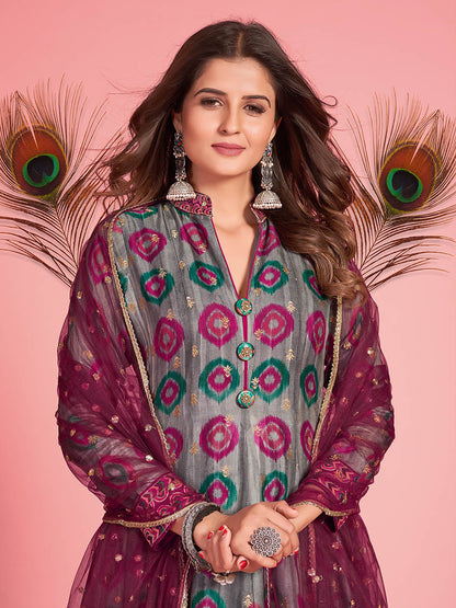 Myra Multicolour Pure Dola Silk Designer Gown Style Suit