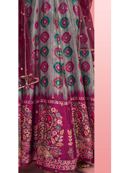 Myra Multicolour Pure Dola Silk Designer Gown Style Suit