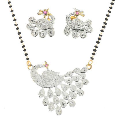 AanyaCentric Gold-Polished Mangalsutra Pendant Earring Set & Silver Plated Anklet