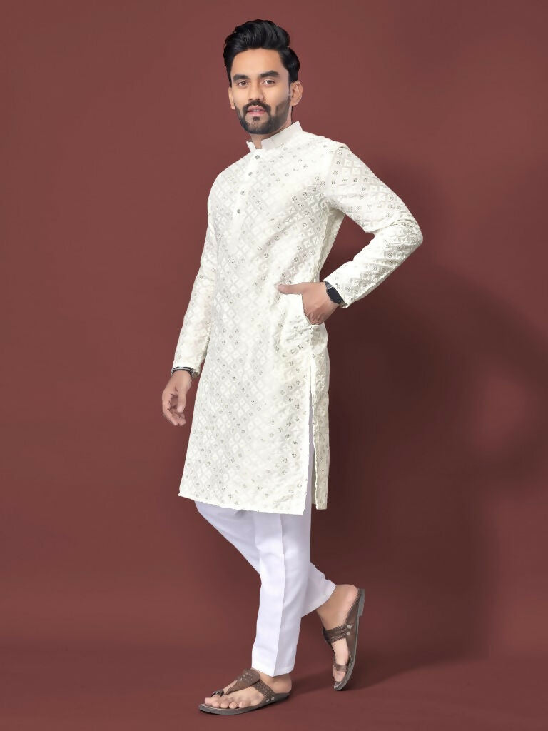 Off-white Traditional Mens Kurta Ethnic Wear for Wedding by Infinity Export