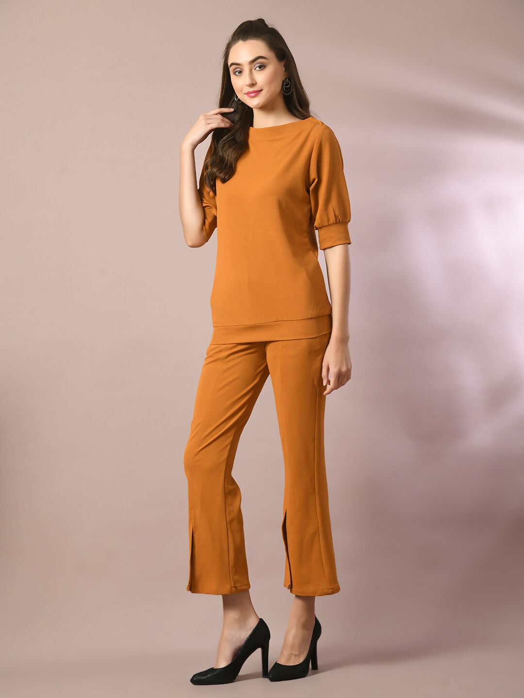 Myshka Women's Mustard Solid Party Parallel Trousers