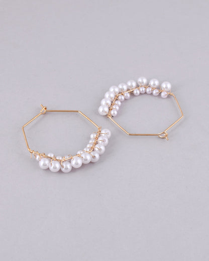 VOJ Women Gold-Polished Peral Hoop Earrings