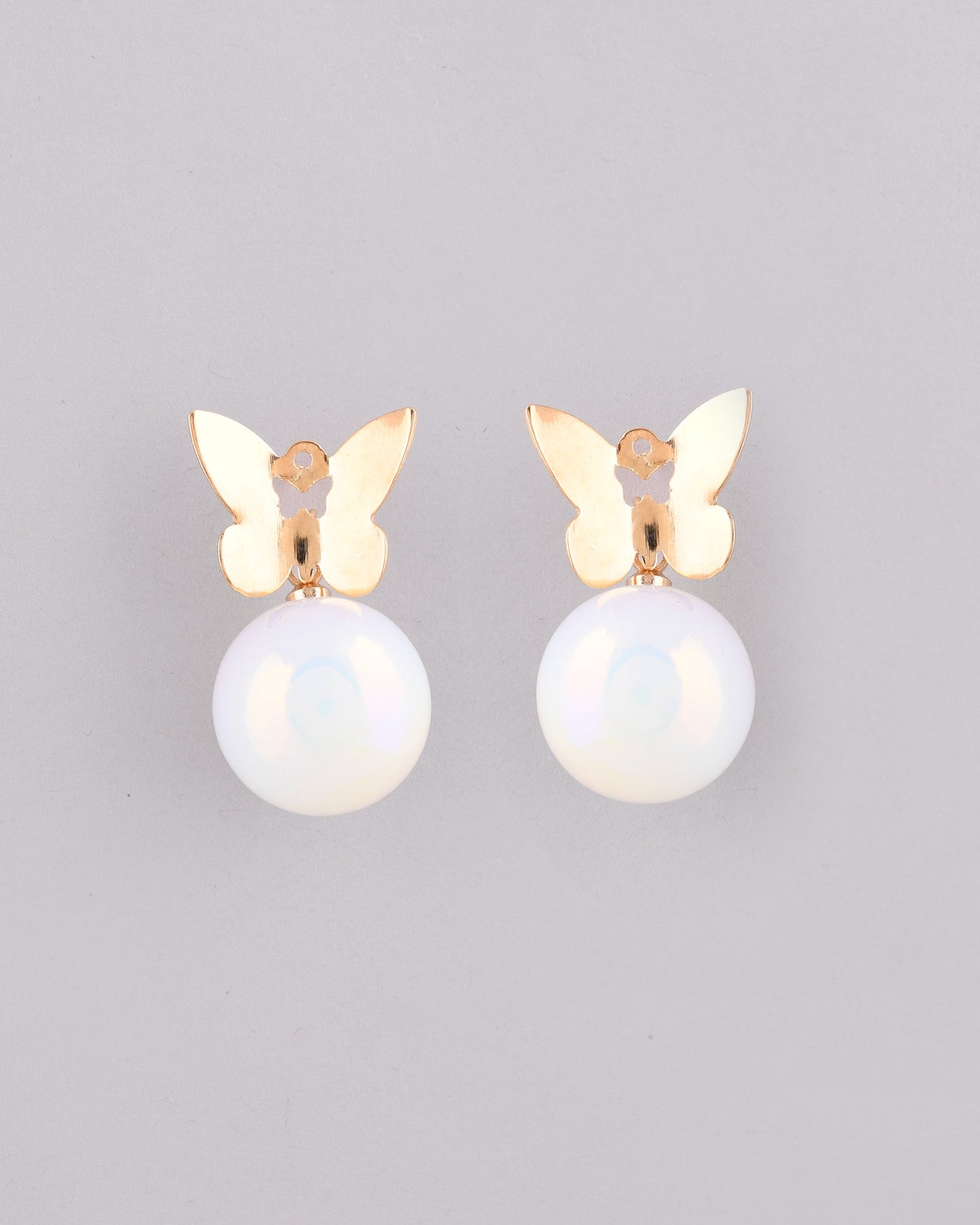 VOJ Women Gold-Polished Butterfly Pearl Studs Earrings