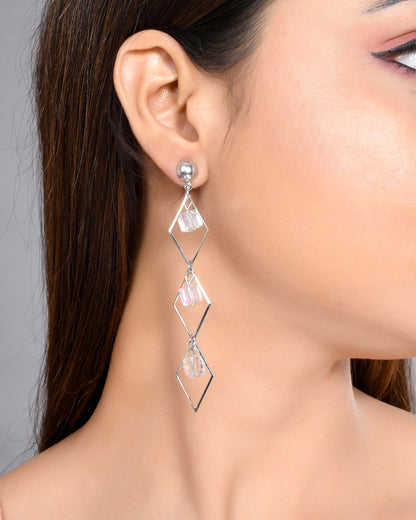 VOJ Women Silver Plated Flower Beads Drop Studs Earrings