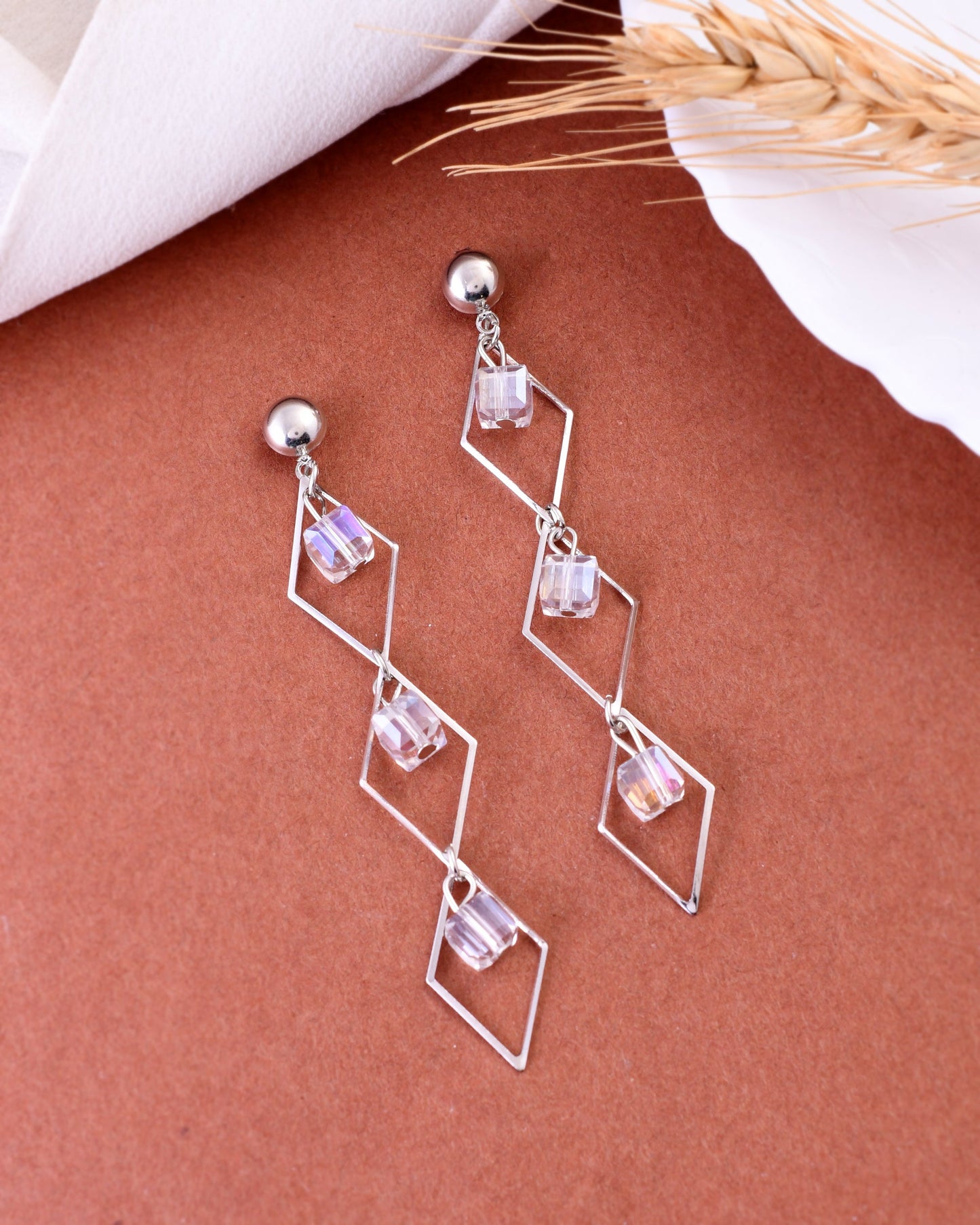 VOJ Women Silver Plated Flower Beads Drop Studs Earrings