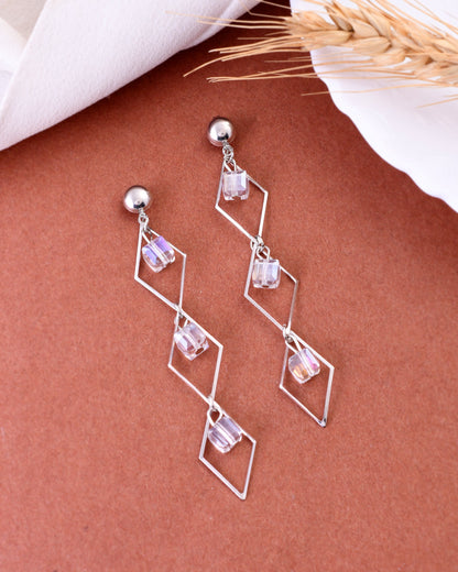 VOJ Women Silver Plated Flower Beads Drop Studs Earrings