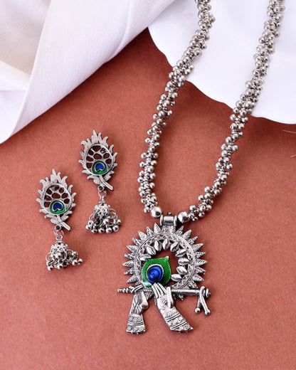 VOJ Women Silver Plated Oxidised Jewellary Set
