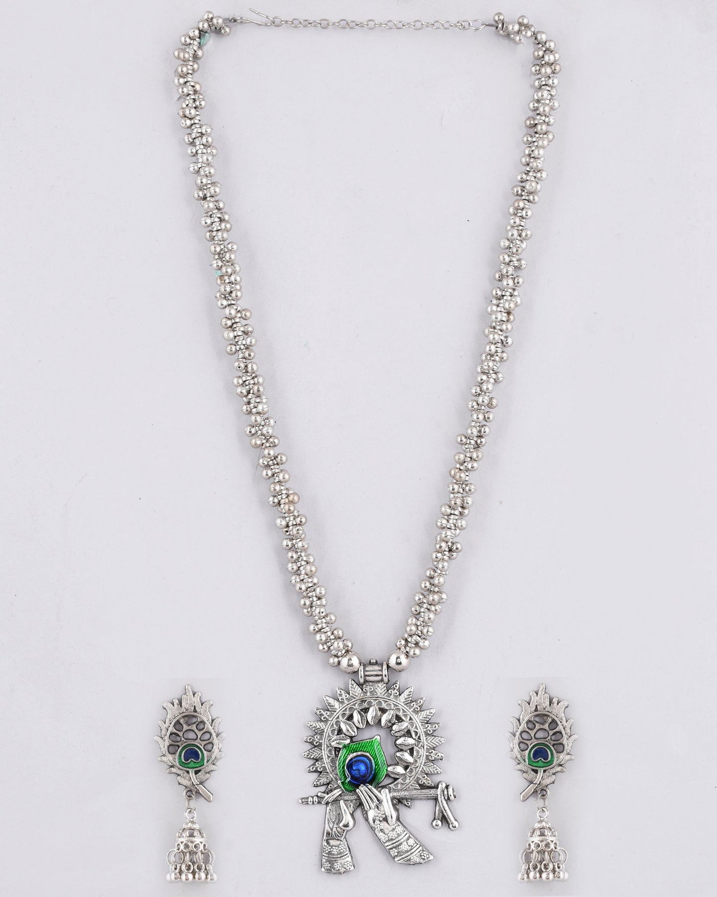 VOJ Women Silver Plated Oxidised Jewellary Set