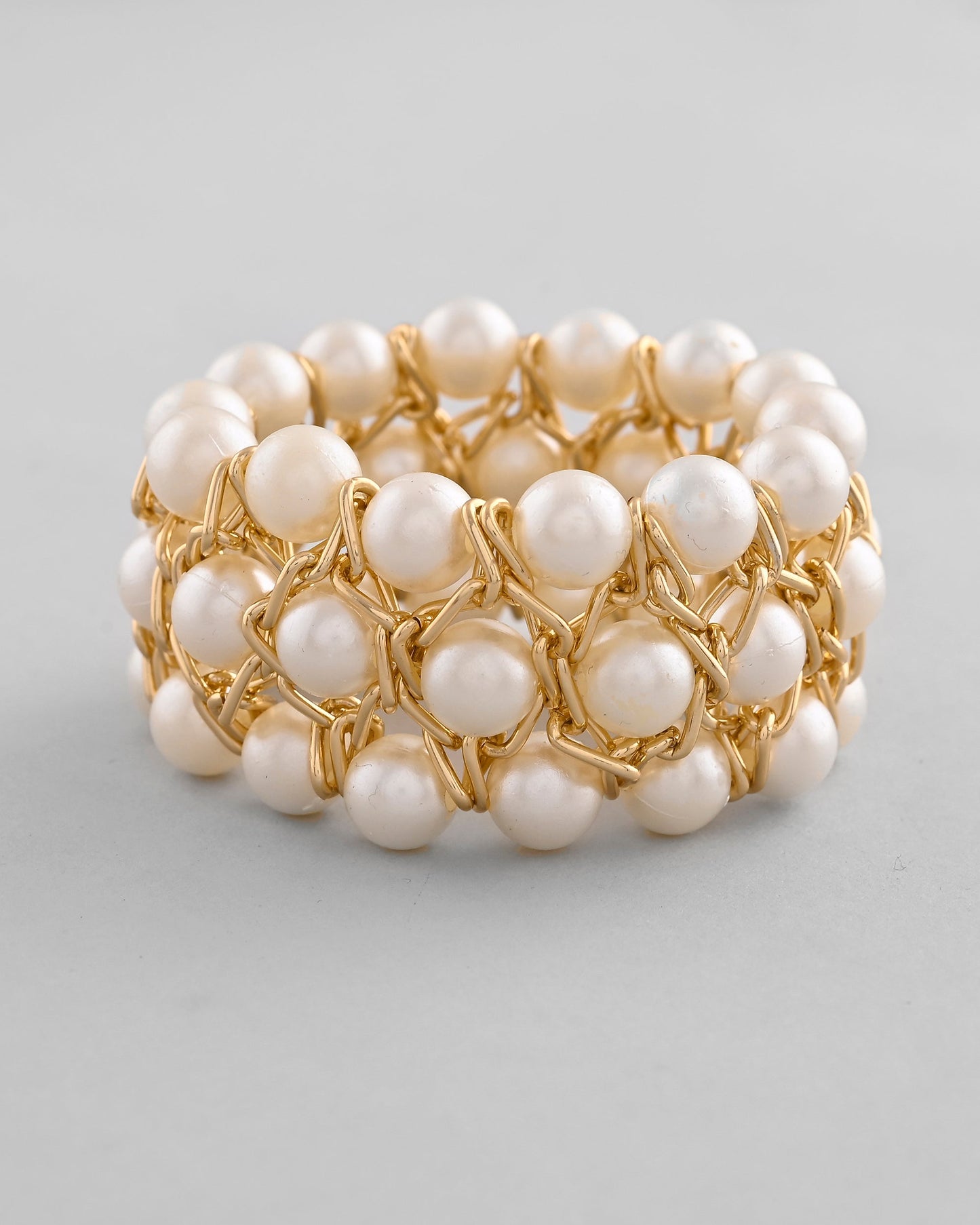 VOJ Women White and Gold Toned Perals Gold-Polished Multi Strand Bracelet