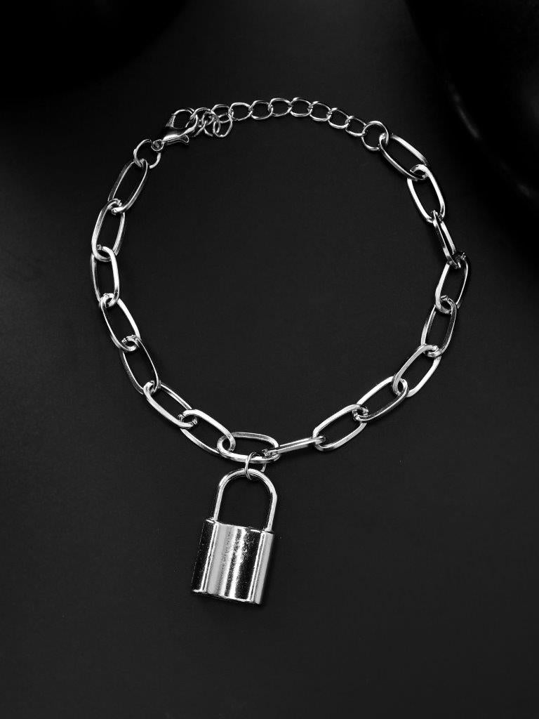 VOJ Mens Silver Plated Lock Bracelet