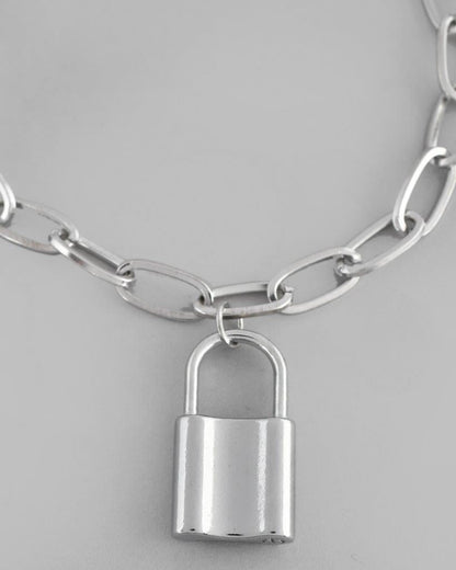 VOJ Mens Silver Plated Lock Bracelet