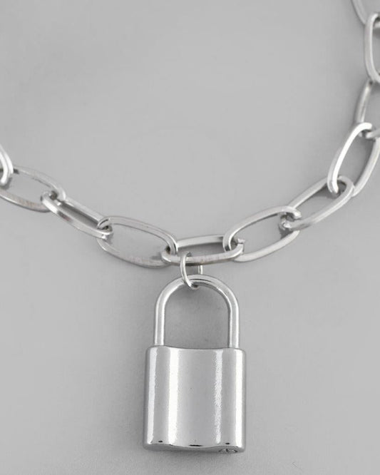 VOJ Mens Silver Plated Lock Bracelet