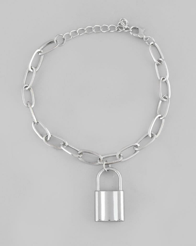 VOJ Mens Silver Plated Lock Bracelet