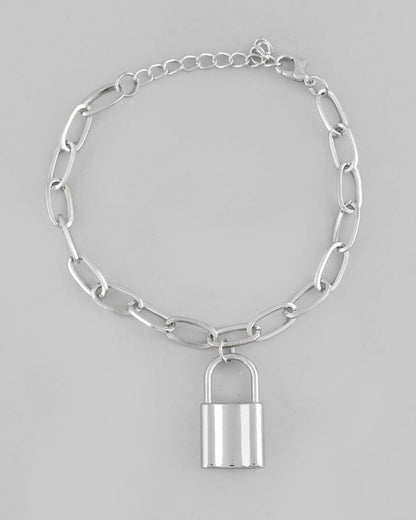 VOJ Mens Silver Plated Lock Bracelet